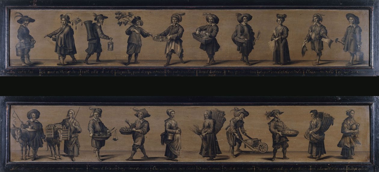 Les Cris de Paris, 1634 (ahşap üzerine yağlıboya) by A. Doy