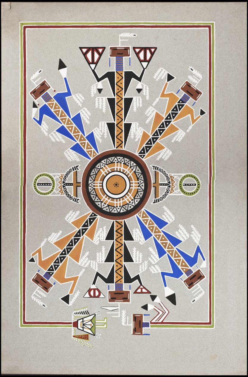 Chippewa Kızılderili "İlaç Adamı" "Cadunce"nin mezar yerini, bir Navajo kum resmini ve Crow taş resimlerini tasvir eden çizimler by A. Grossman