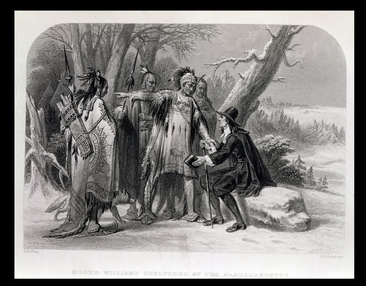 Roger Williams, Narragansetts tarafından korunan, 1636, 