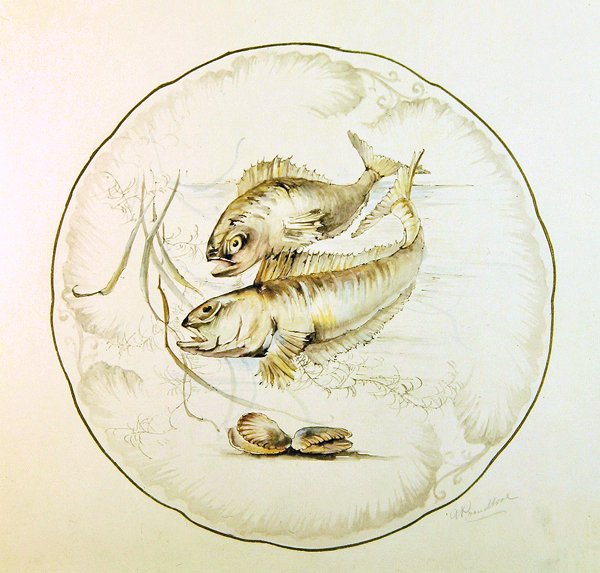 Bir tabak için Wedgwood tasarımı, c.1880 (kağıt üzerine suluboya) by A. Proudlove