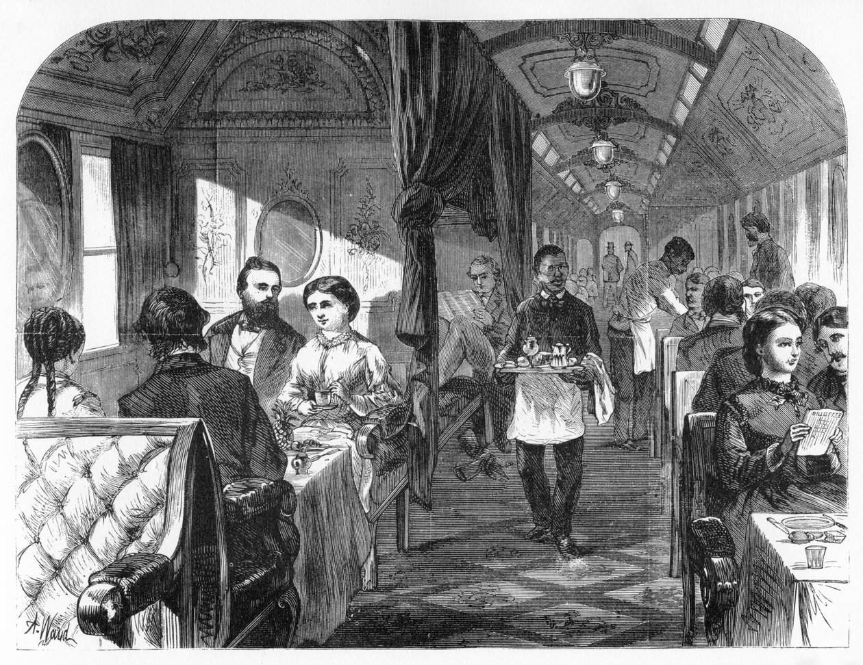 Palace Hotel Car, Union Pacific Demiryolu, c1870. by A. R. Ward