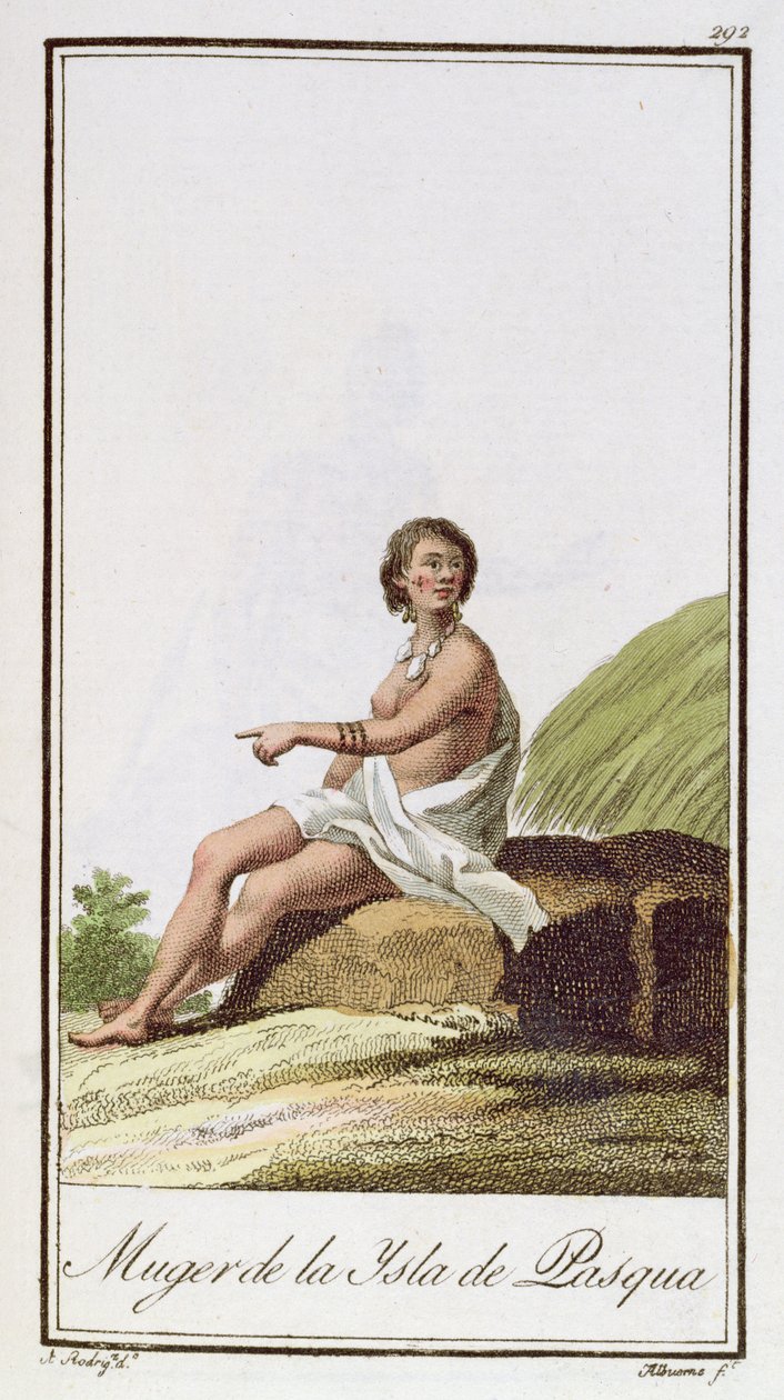 Albuerne tarafından kazınmış Paskalya Adasından Bir Kadın, 1799 by A. Rodriguez