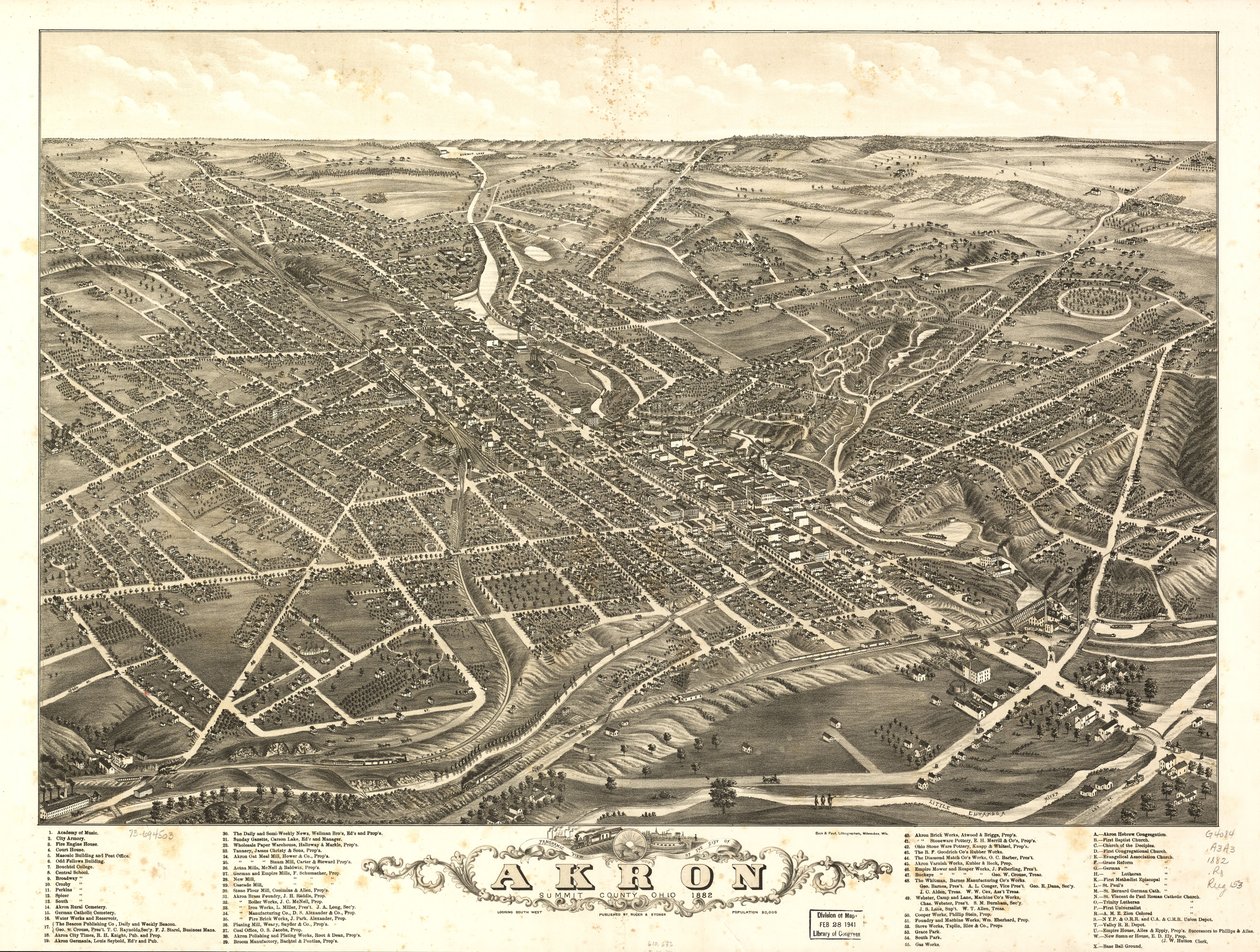 Akron şehrinin panoramik görünümü, Summit County, Ohio 1882 by A. Ruger Ruger
