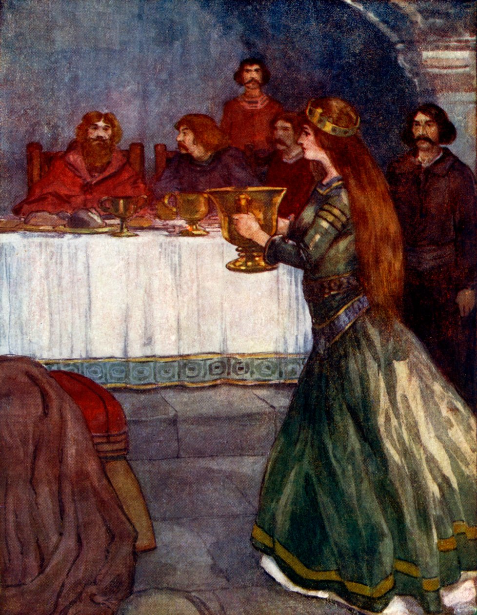Rowena güzel bir altın kupayla odaya geldi, c430 MS, 1905 by A. S. Forrest