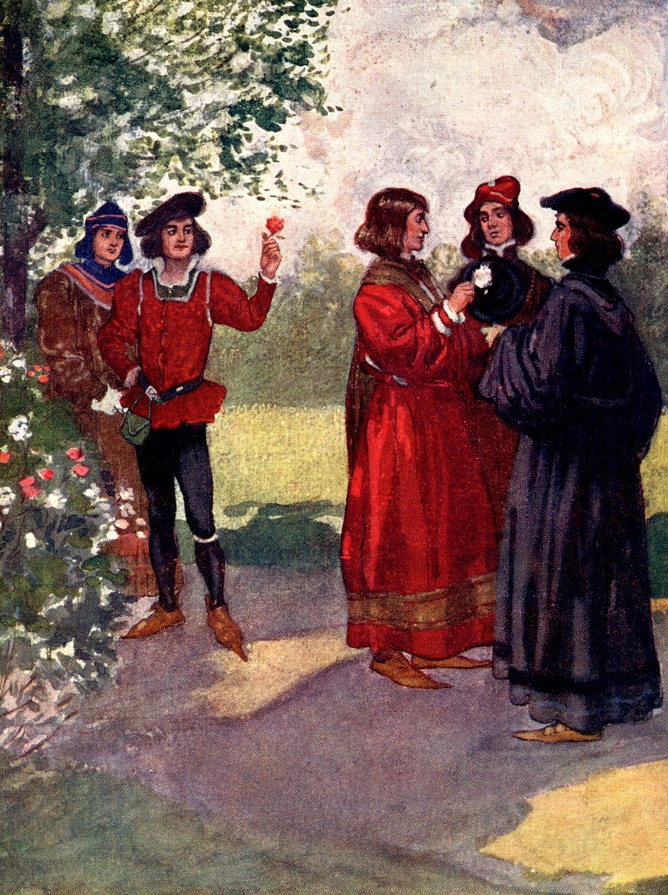 ...Soylular kırmızı veya beyaz gülleri koparıp kapaklarına koyarlar, 15. yüzyıl, 1905. by A. S. Forrest