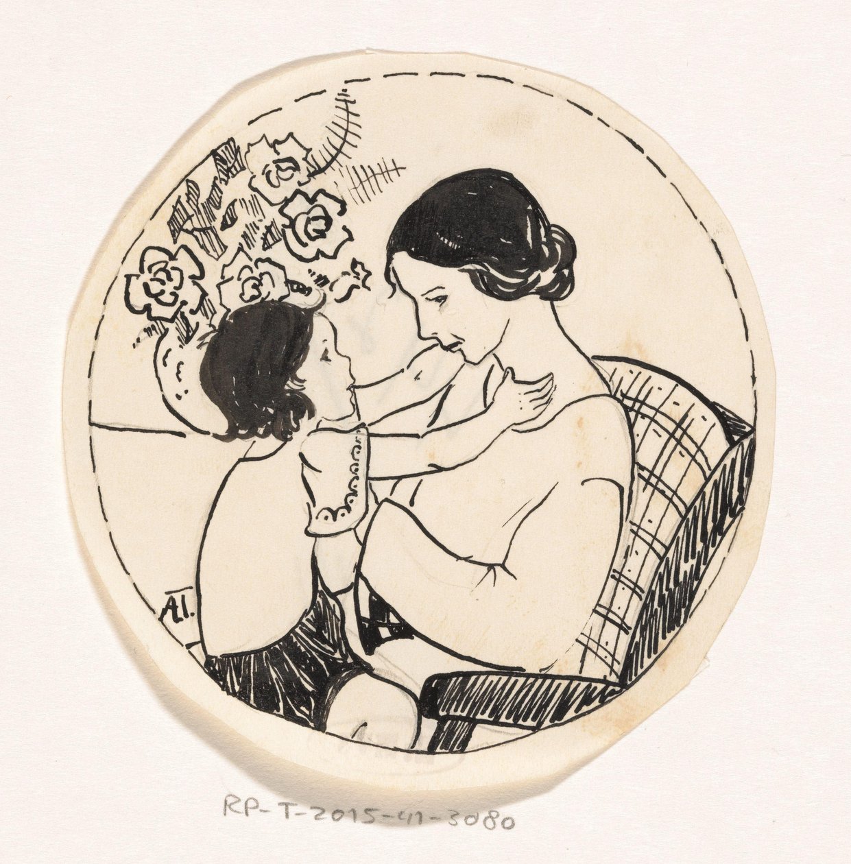 Kız annesinin kucağında by A. Tinbergen (signed by artist)