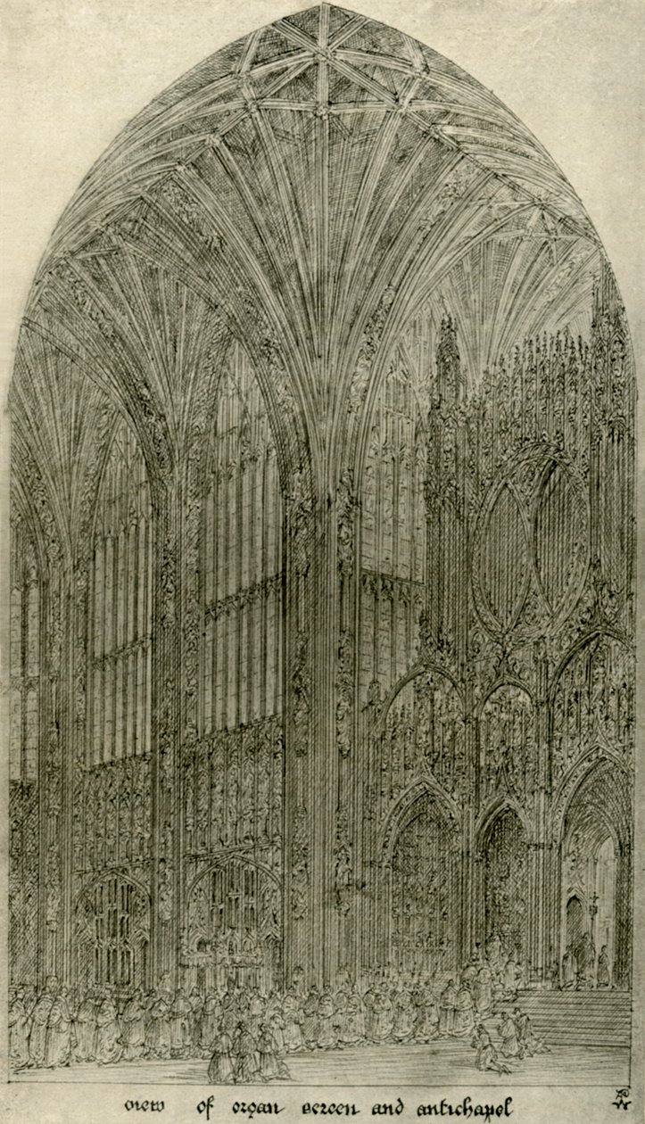 Mimari çizim: organ ekranı ve antikapel görünümü, 1833-1834, 1906. by A. W. N. Pugin