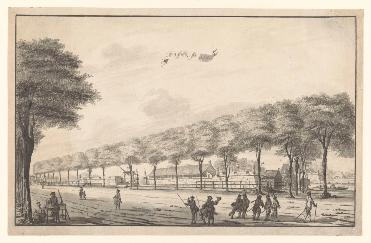 Batavia Waterplaats'taki Molenvliet'teki Fort de Waterplaats'ın görünümü (nesnedeki başlık) by A. de Nelly (possibly)