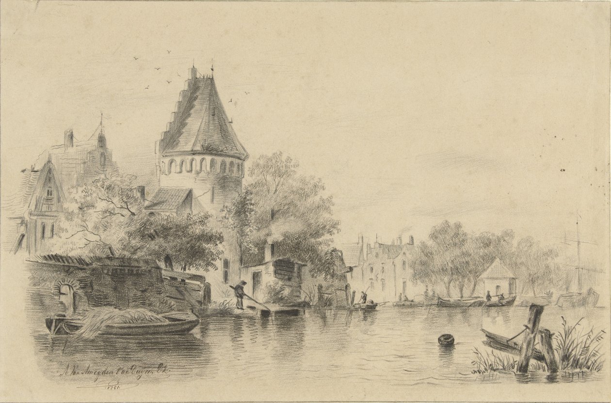 Su üzerinde bir kule ile manzara by A. van Ameyden