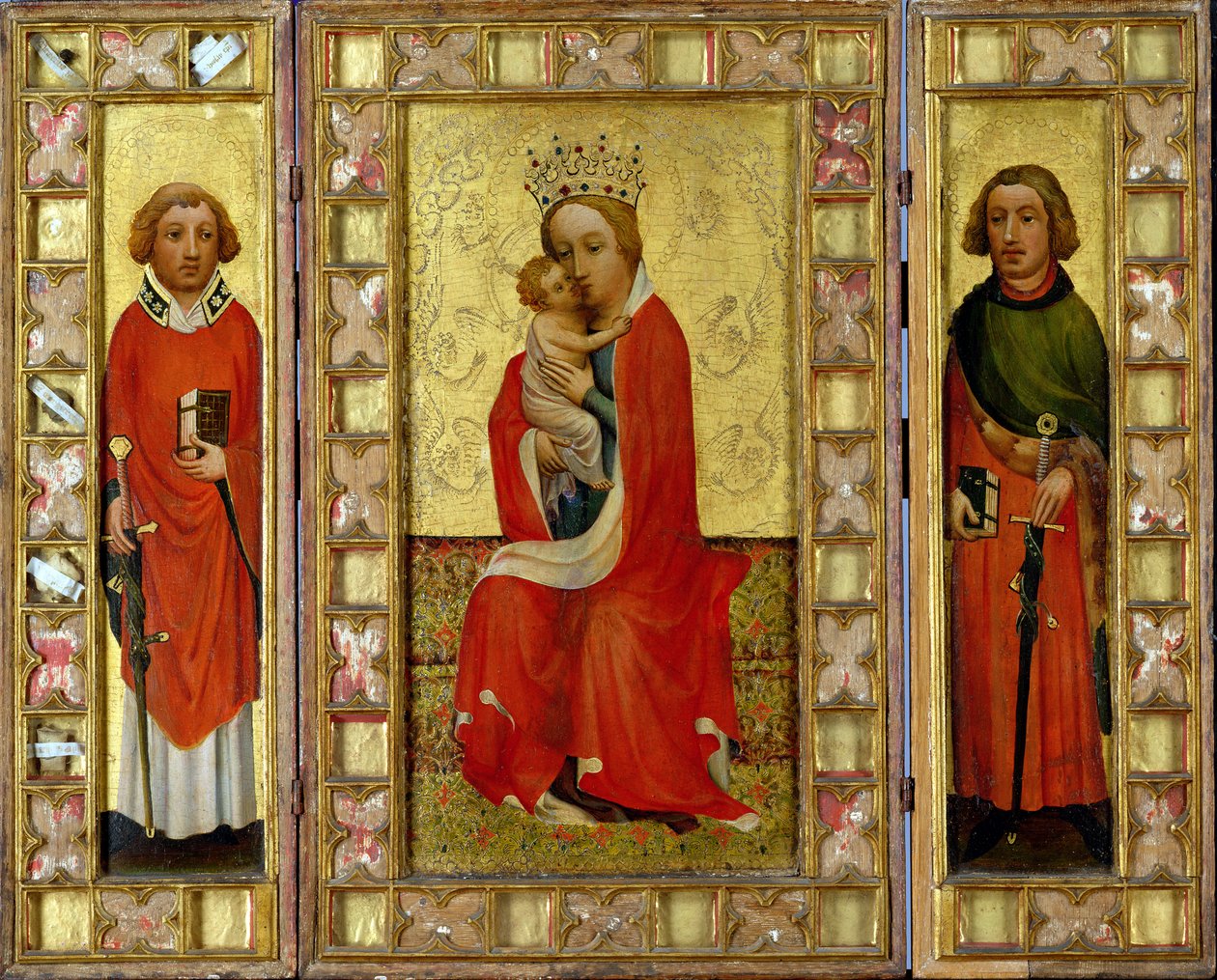 Aziz Cyricus ve Pancratius ile Madonna ve Çocuk, c.1380 (panelde tempera ve altın varak) by Aachen Master