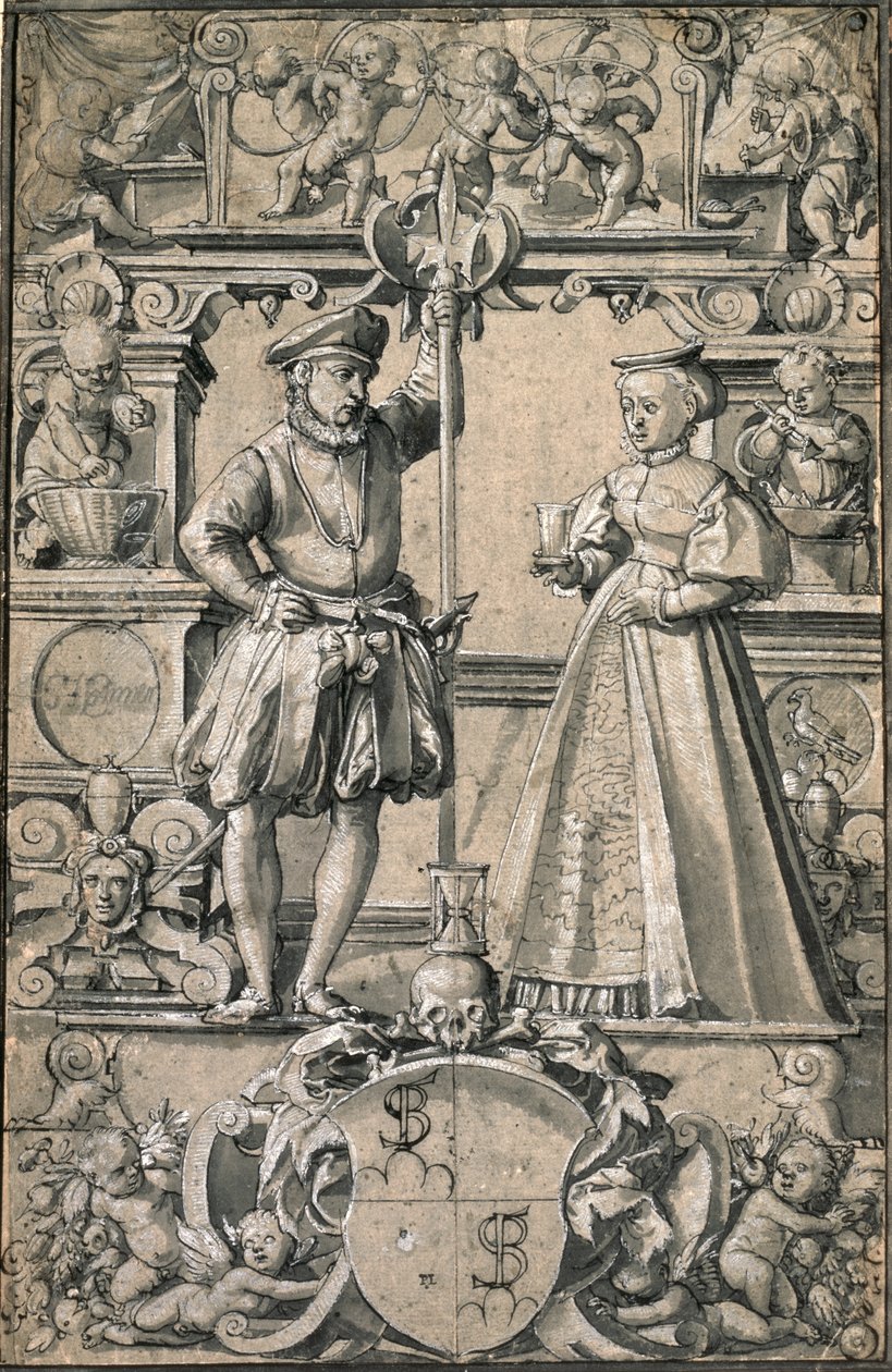 Design for a glass painting (pen and grey wash on paper) by Abel Stimmer
