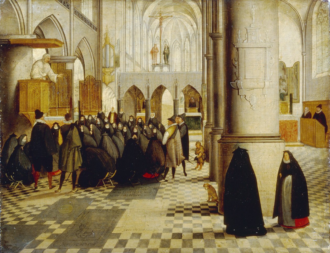 Kilise Servisi. Abel Grimmer (1570-1619) tarafından yapılan boyama, ahşap üzerine yağlı boya by Abel Grimmer or Grimer