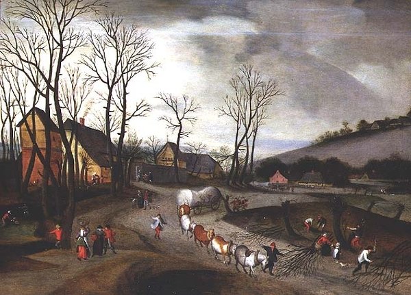 Köylüler Pollarding ile Kış Manzarası by Abel Grimmer or Grimer
