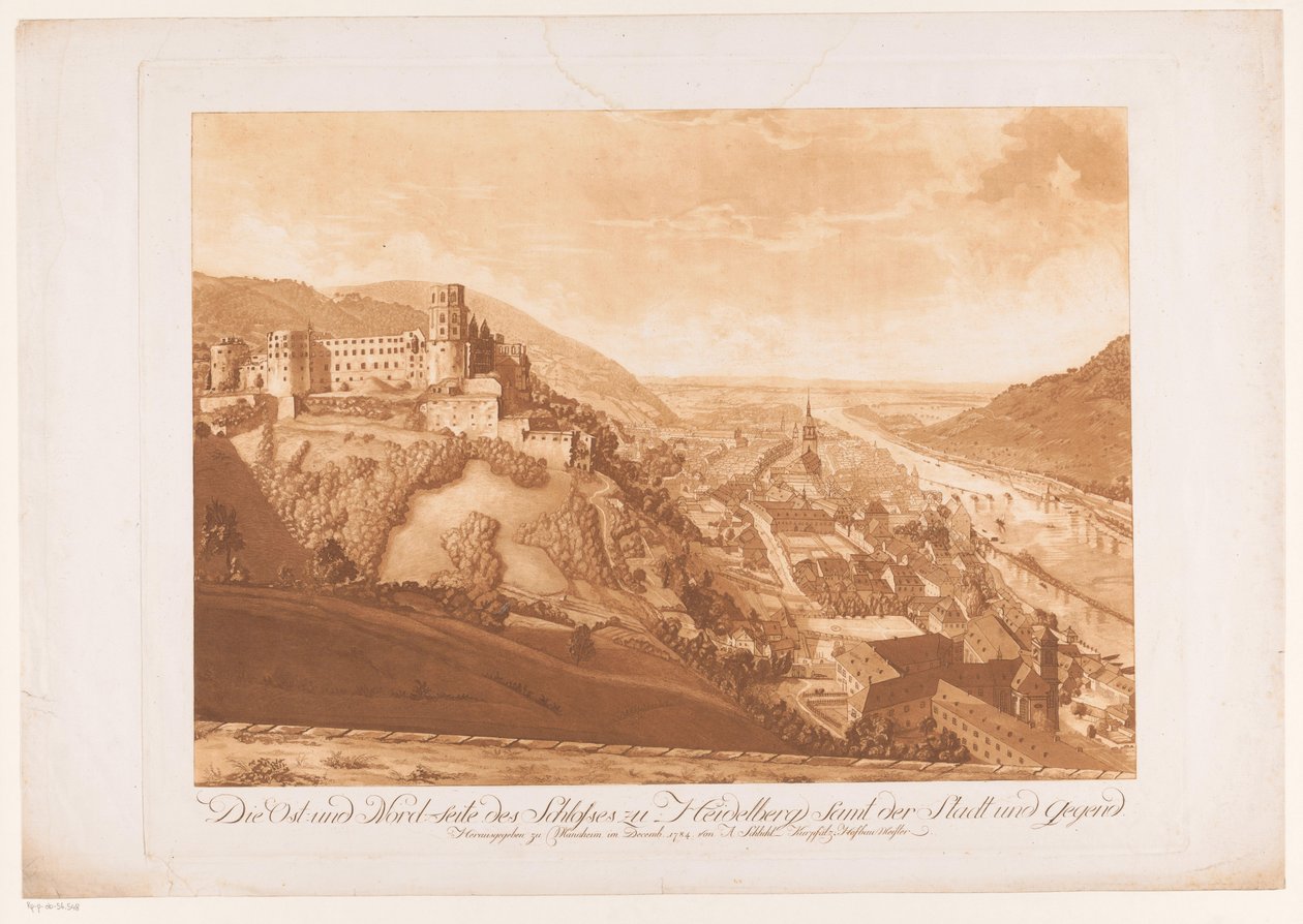 Gezicht op de noordoostzijde van Heidelberg bağlantılar Heidelberg Kalesi Şehir ve bölge dahil olmak üzere Heidelberg Kalesi'nin doğu ve kuzey tarafı (nesne üzerindeki başlık) by Abel Schlicht
