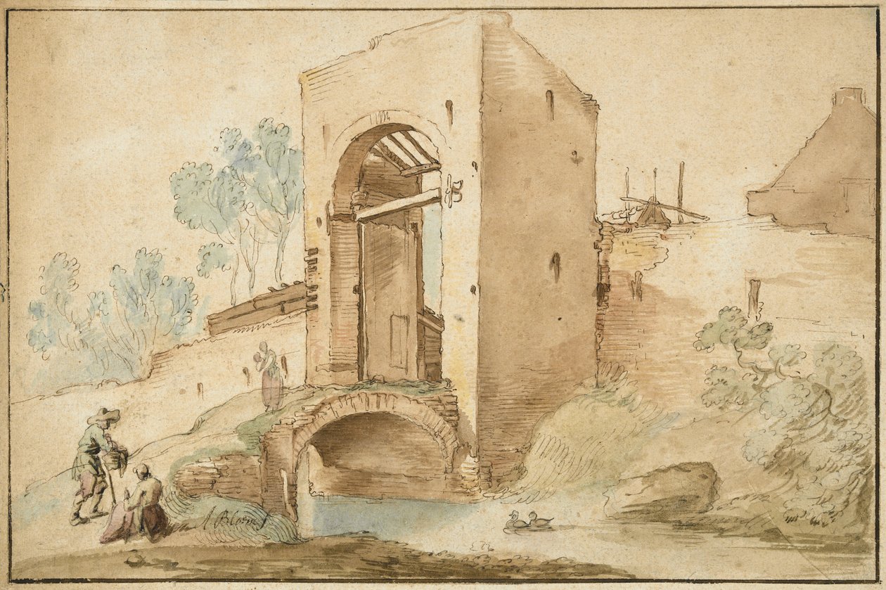 The Gateway to a Town, c. 1630 (pen & brown ink heightened with wc on laid paper) by Abraham Bloemaert