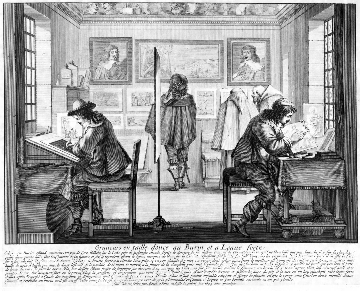 Arkasında galeri ile çalışan plaka oymacılar, 1643 by Abraham Bosse