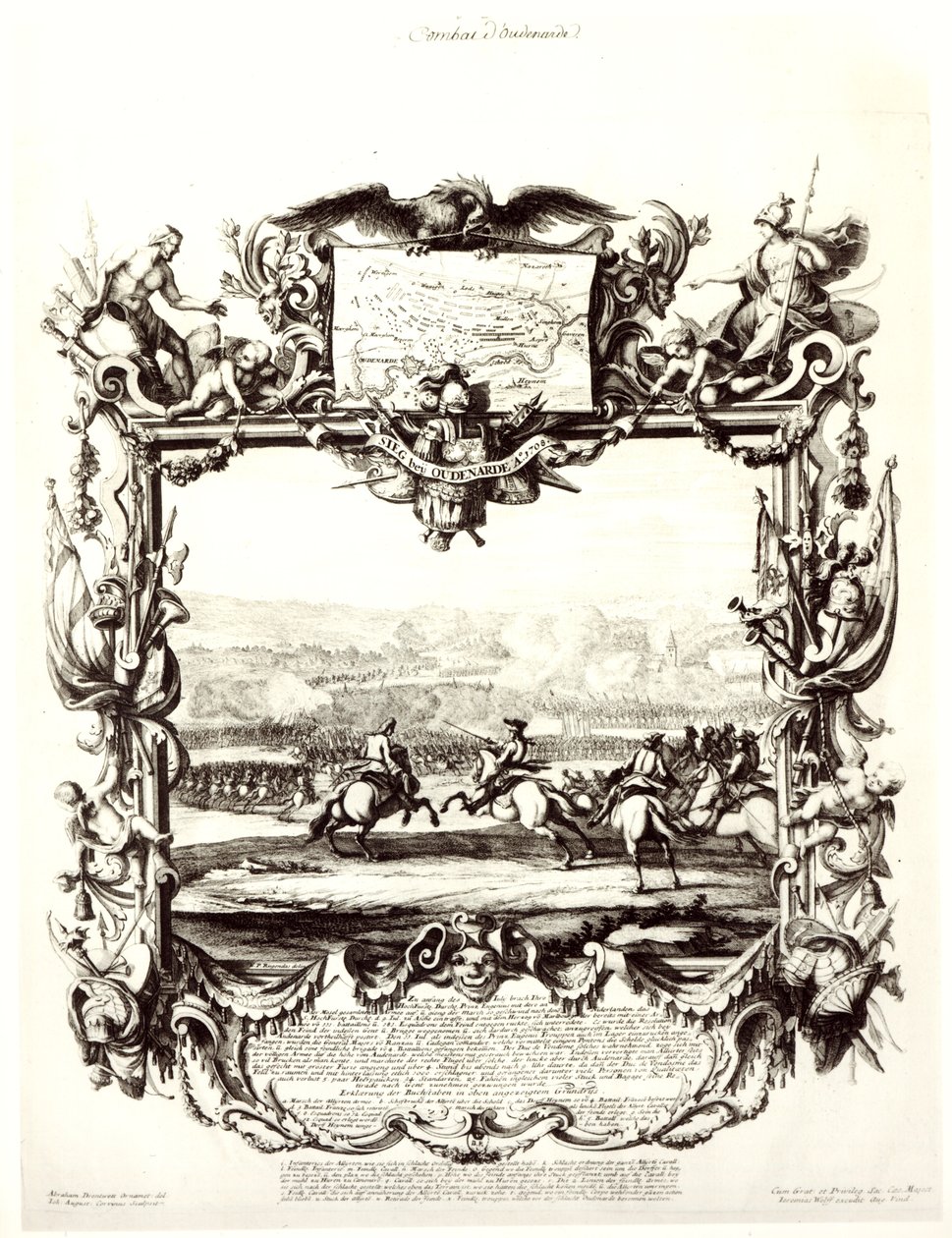Oudenaarde Savaşı, 11 Temmuz 1708, Jeremias Wolff ve Johann August Corvinus (1683-1738) tarafından oyulmuş by Abraham Drentwett