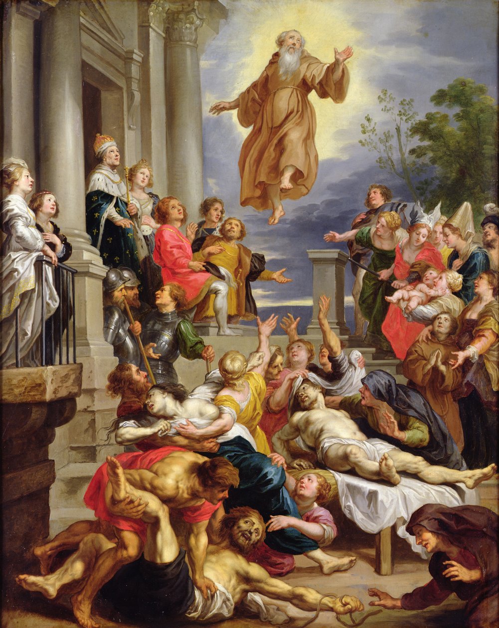 Paolalı Aziz Francis hastadan önce ortaya çıkıyor (bakır üzerine yağ) by Abraham van Diepenbeeck