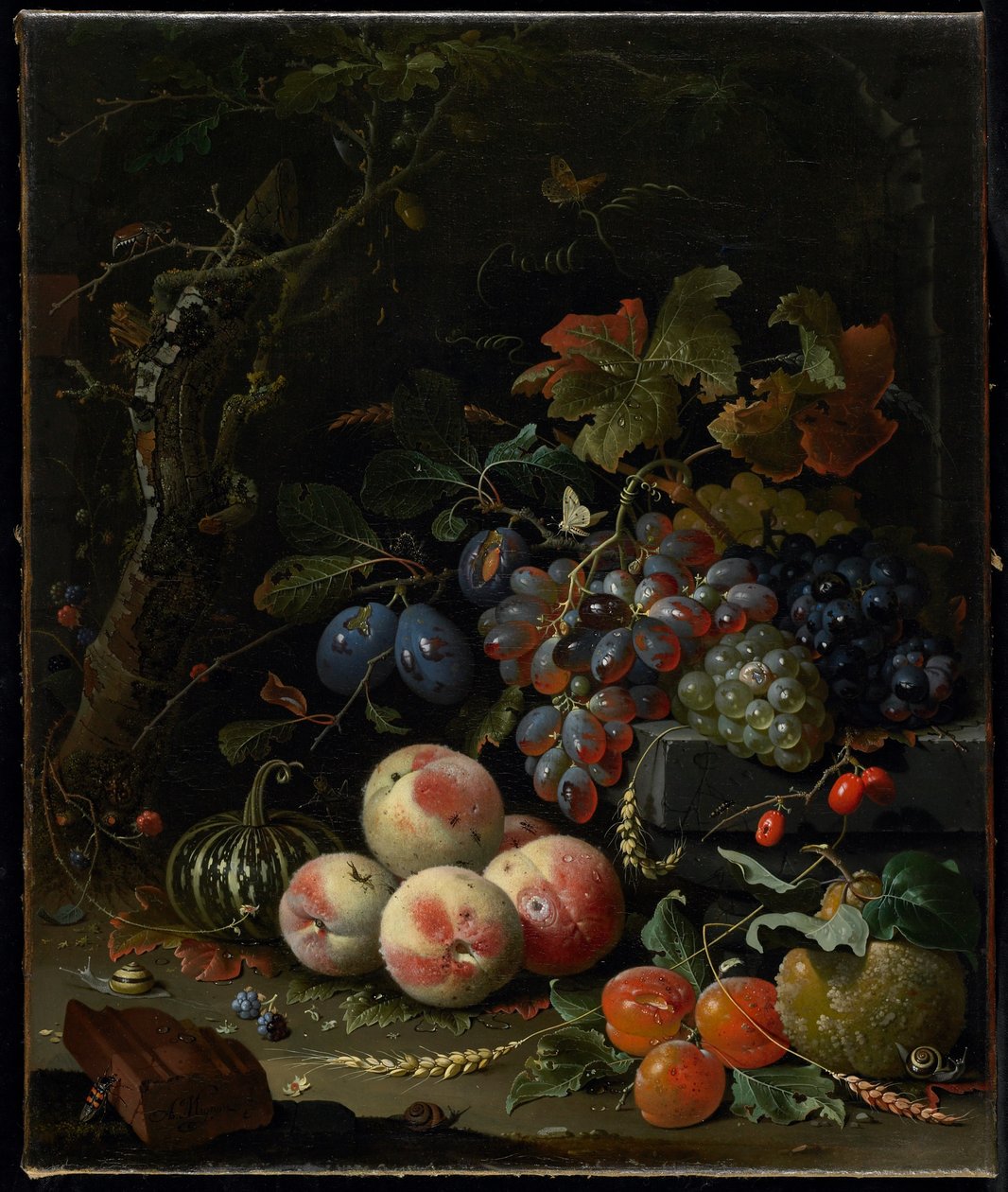 Meyveli, Yapraklı ve Böcekli Natürmort, c.1669 by Abraham Mignon
