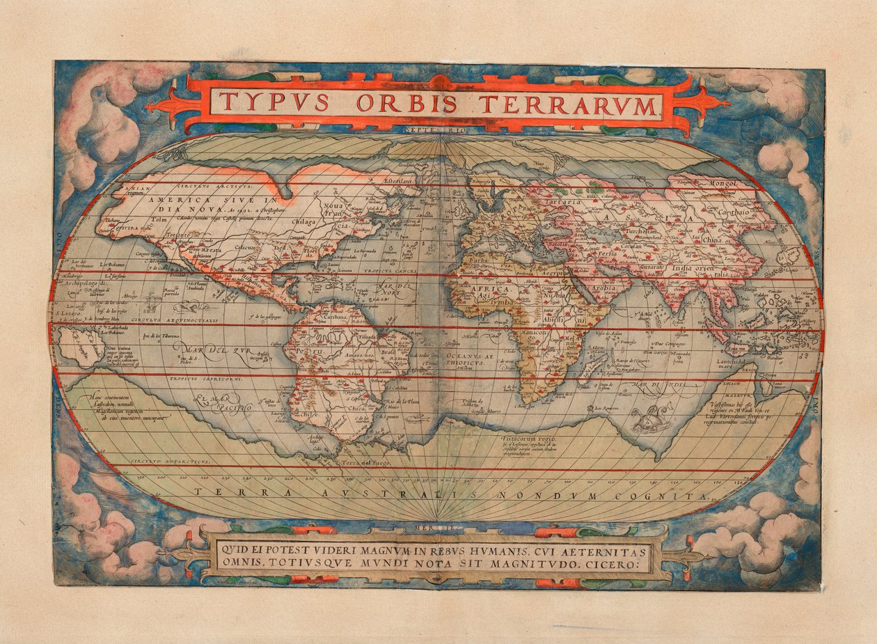 Harita (1579) yayınlandı ve Dünya Haritasını gösteriyor by Abraham Ortelius