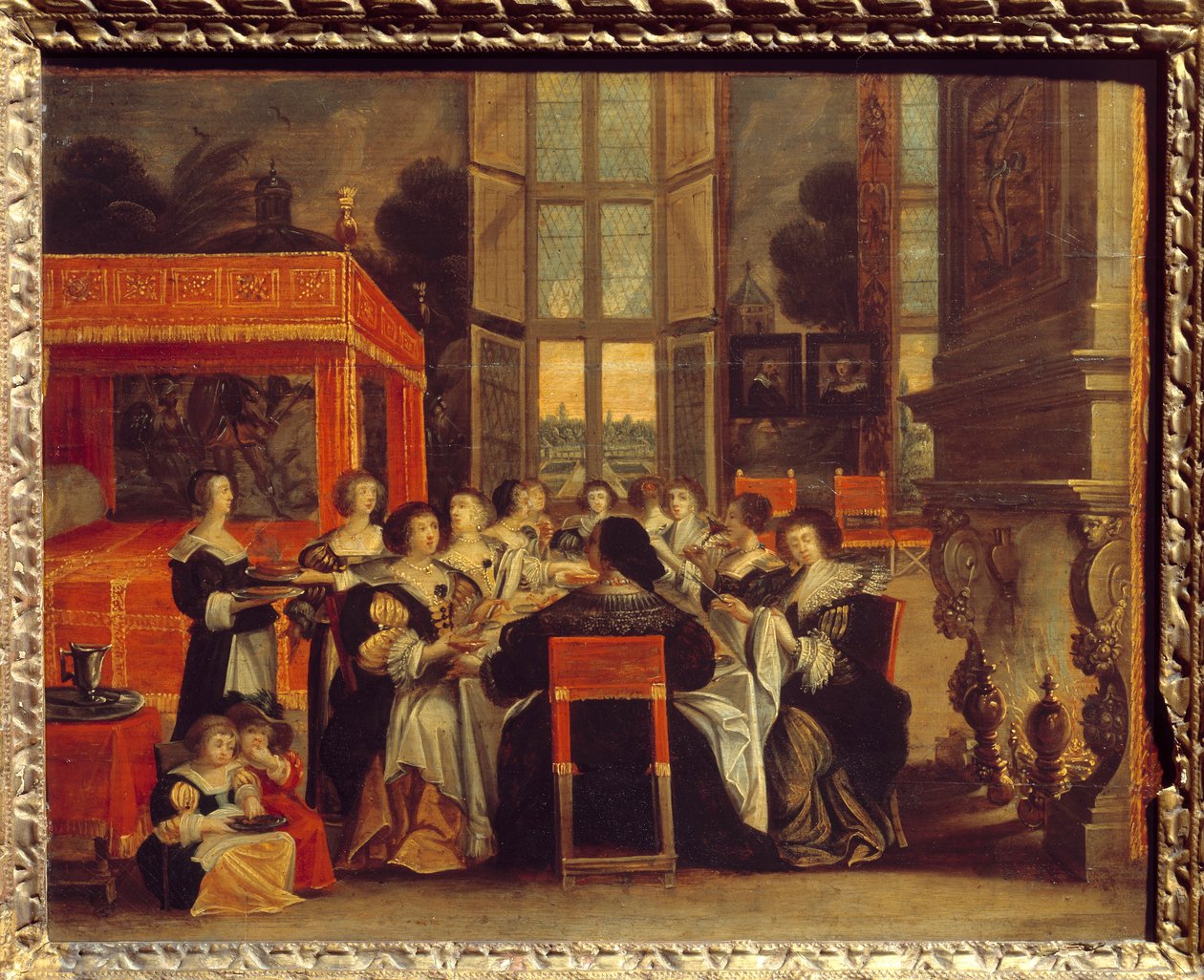 Hanımların kocalarının yokluğunda konuşmaları: Abraham Bosse (1602-1676) tarafından Akşam Yemeği Tablosu 17. yüzyıl Egouen. Ulusal Rönesans Müzesi by Abraham (after) Bosse