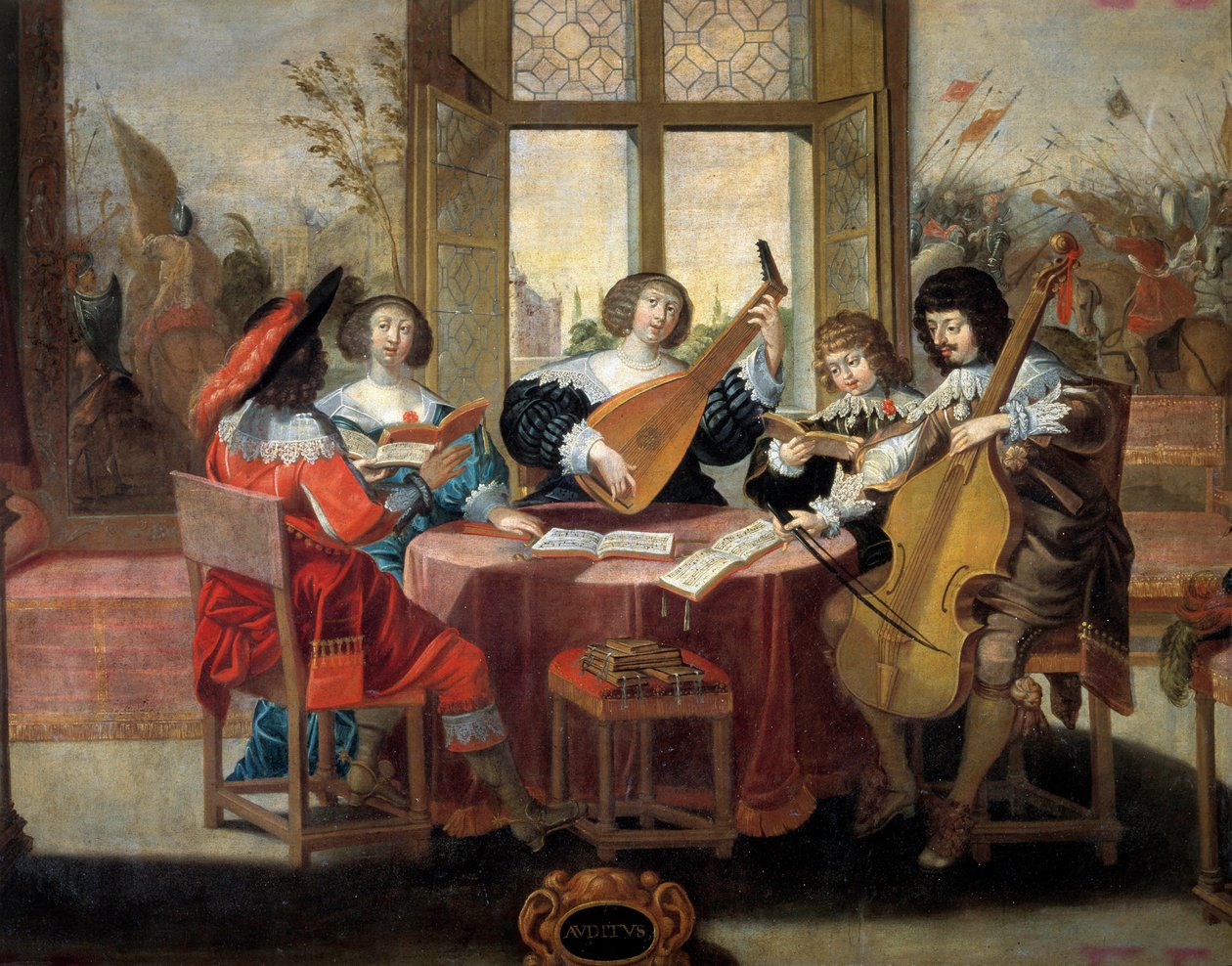 Beş duyu: işitme Bir grup soylu insan müzik çalmak ve şarkı söylemek için bir araya geldi. Abraham Bosse (1602-1676) tarafından yapılan tablo. 17. yüzyıl. Turlar, Güzel Sanatlar Müzesi by Abraham (after) Bosse