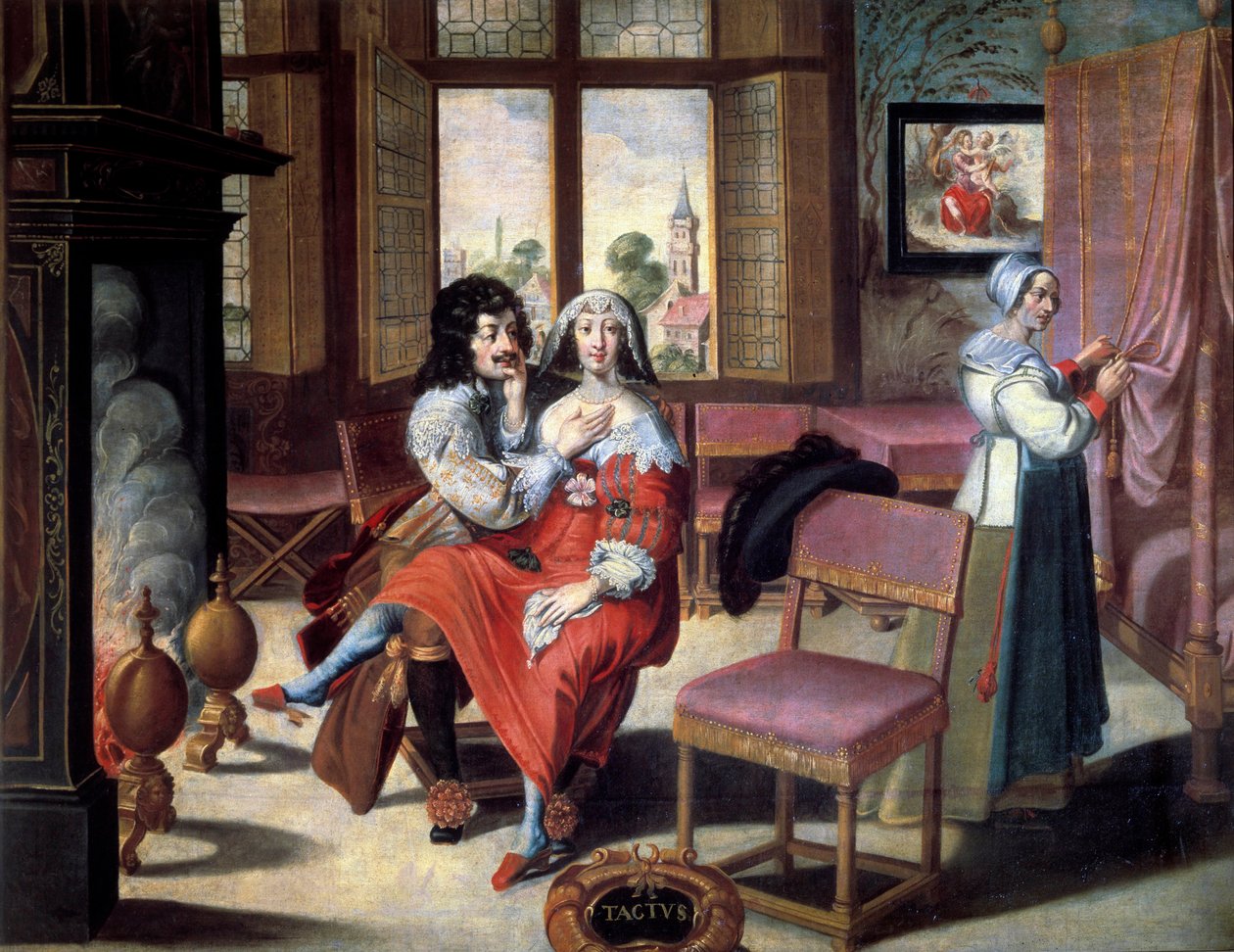 Beş duyu: dokunma Bir çiftin birbirini okşaması. Abraham Bosse (1602-1674) 17. yüzyıl tablosu. Turlar, Güzel Sanatlar Müzesi by Abraham (after) Bosse