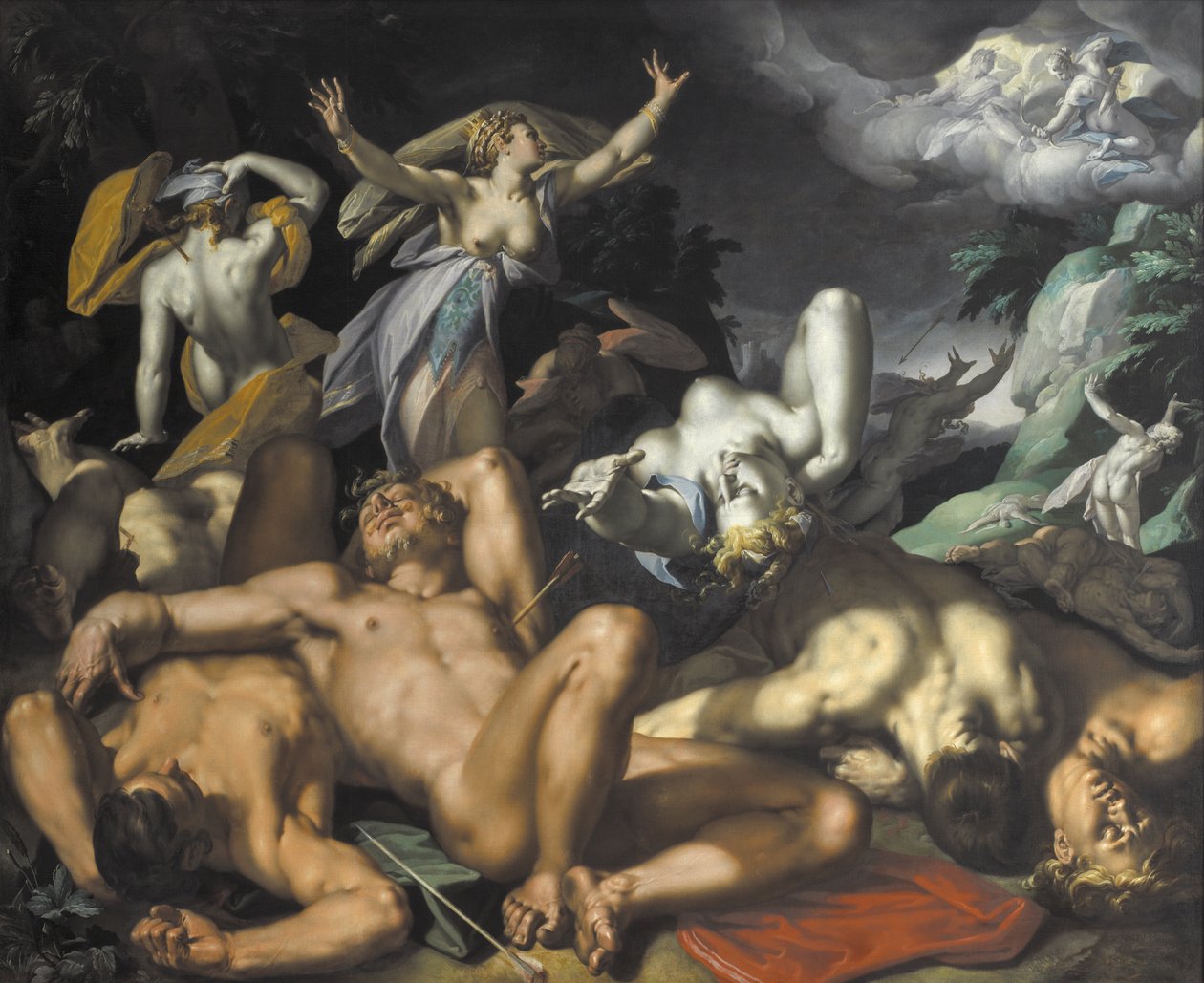 Apollo ve Diana, Niobe'yi Çocuklarını Öldürerek Cezalandırıyor by Abraham Bloemaert