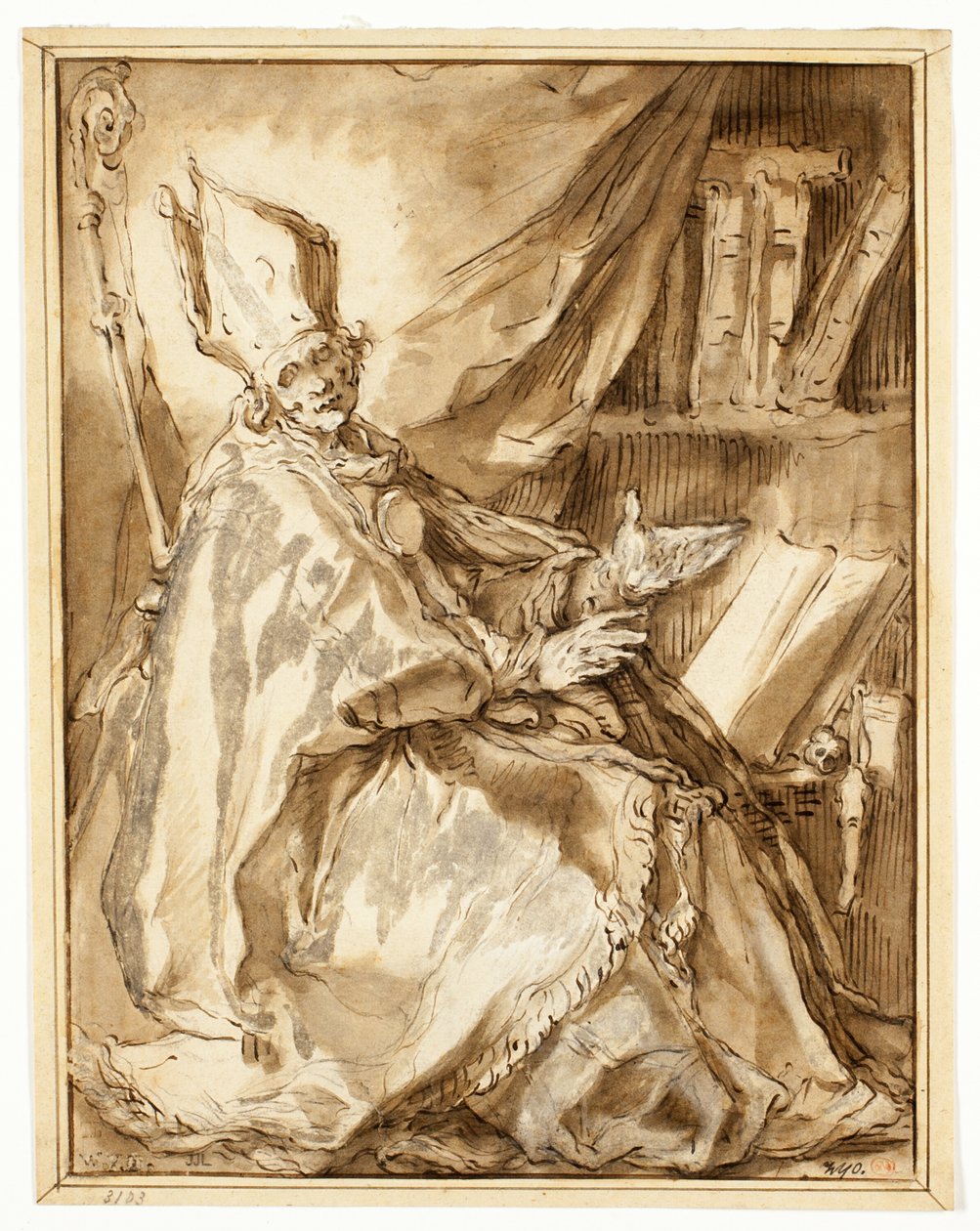 Piskopos Çalışma Odasında Oturmuş, Sağ Tarafından Görünüyor by Abraham Bloemaert