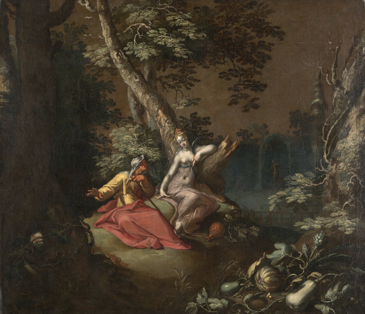 Vertumnus ve Pomona ile manzara, c.1595-1600 (gemiye monte edilmiş tuval üzerine yağlı boya) by Abraham Bloemaert