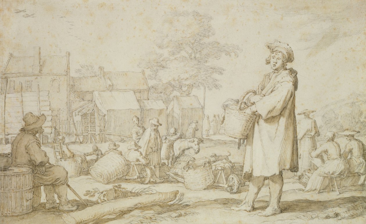 Pazar Sahnesi (kağıt üzerinde kalem ve mürekkep) by Abraham Bloemaert