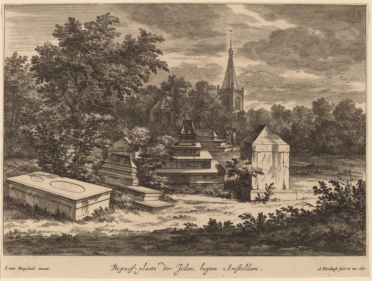 Yahudilerin mezar yeri, buyten Amsteldam (Amsterdam dışındaki Yahudi Mezarlığı) by Abraham Blooteling after Jacob van Ruisdael