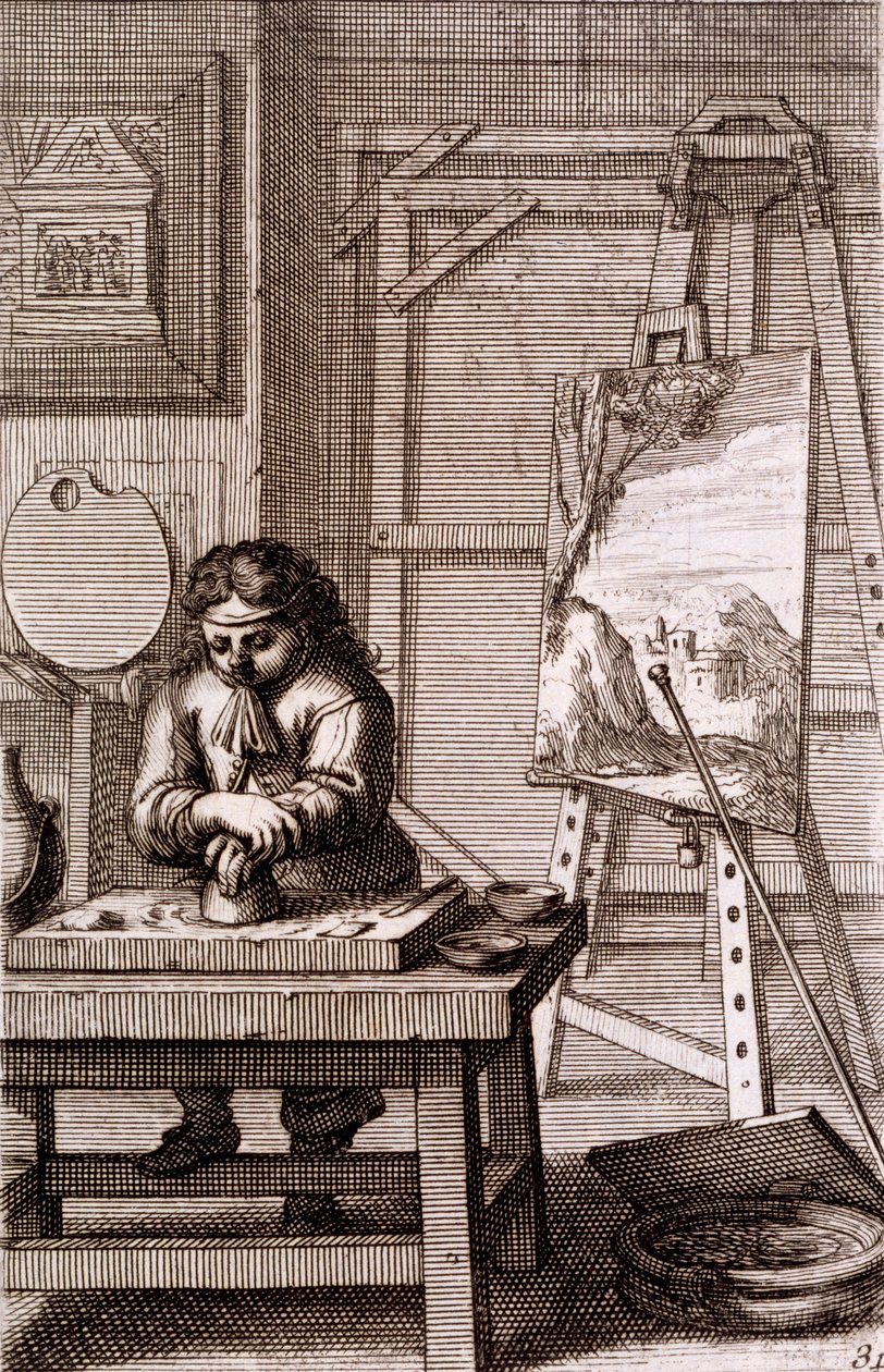 Bir Gravür Plakasını Temizleyen Bir Sanatçının Çırağı, 'Recueil de Figures...', 1737 by Abraham Bosse