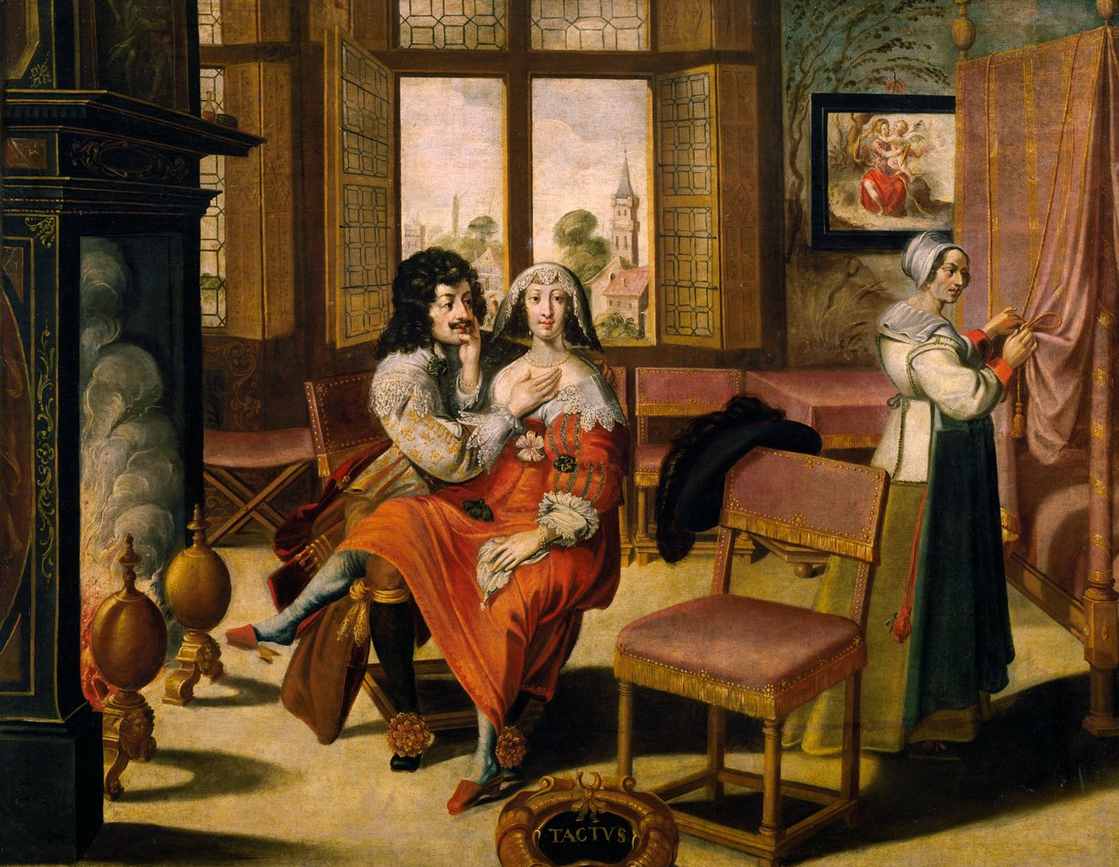 Dokunma duyusu, ca 1635, Abraham Bosse (1604-1676), bilinmeyen sanatçı, Fransa tarafından 5 serisinden boyamadan sonra by Abraham Bosse