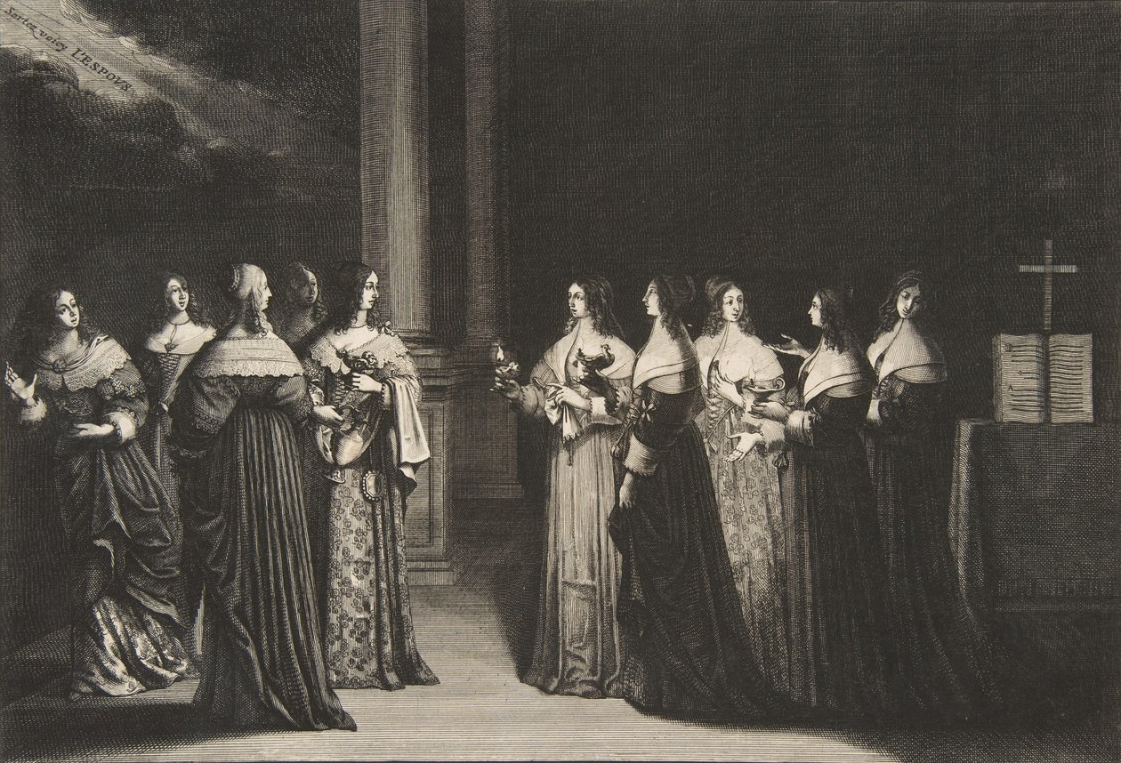 Bilge Bakireler, Petrolü Budala Bakirelere Reddederler, yakl. 1635. by Abraham Bosse