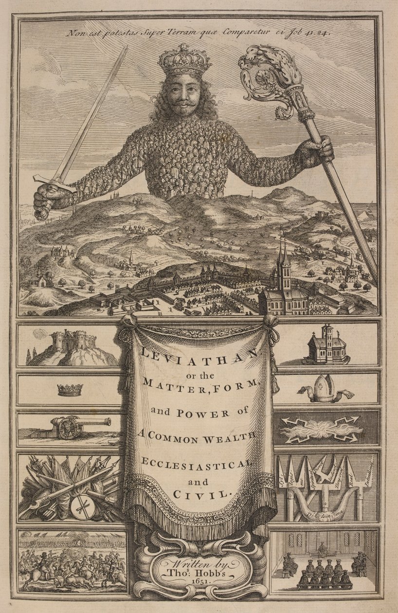 Thomas Hobbes'un 'Leviathan veya The Matter, Forme, & Power of a Common-Wealth Dini ve Medeni' kitabının Başlık Sayfası by Abraham Bosse