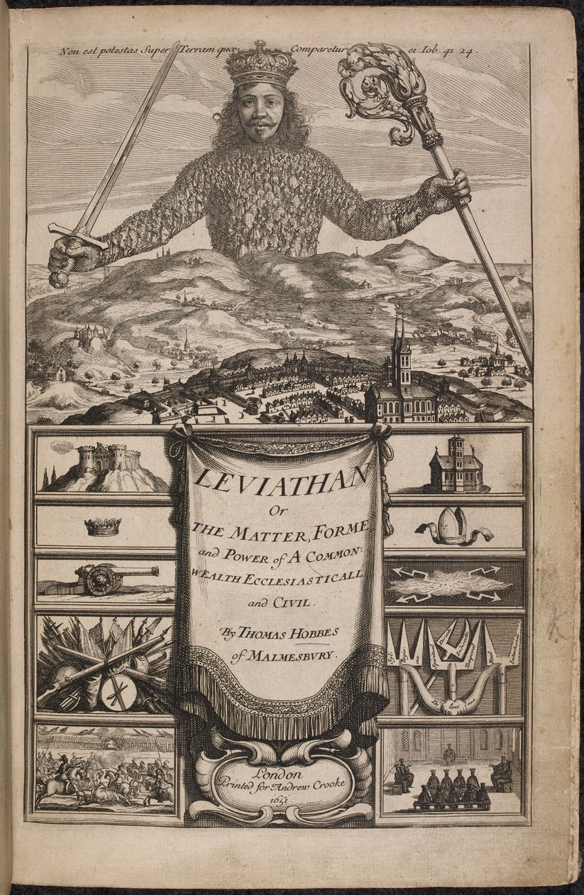 Thomas Hobbes'un 'Leviathan veya The Matter, Forme, & Power of a Common-Wealth Dini ve Medeni' kitabının Başlık Sayfası by Abraham Bosse