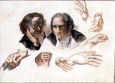 İki beyefendinin başları ve ellerinin çalışmaları by Abraham Constantin