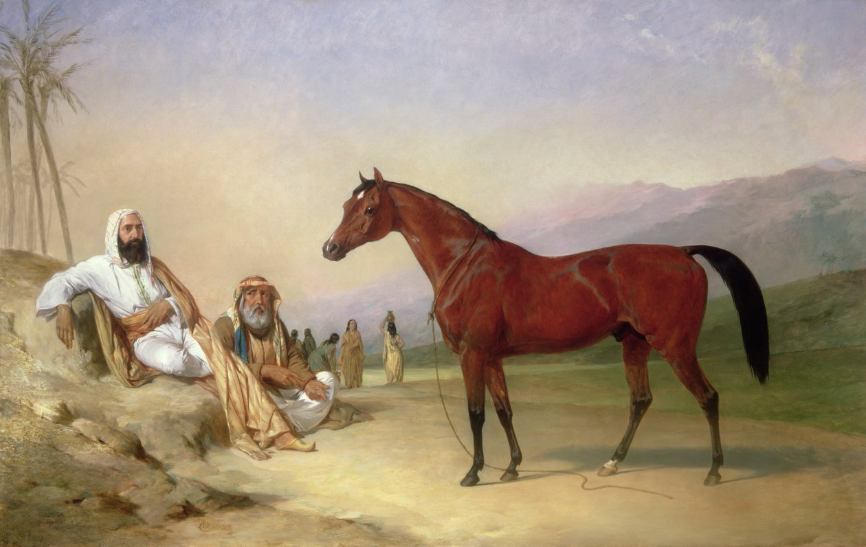 Çölde Körfez Arap Aygırı ile İki Bedevi by Abraham Cooper