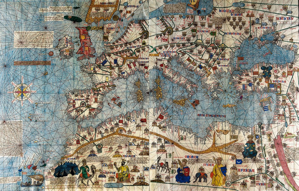 Atlantik ve Akdeniz ile Avrupa kıtasının Katalan haritası by Abraham and Cresques Jehuda Cresques