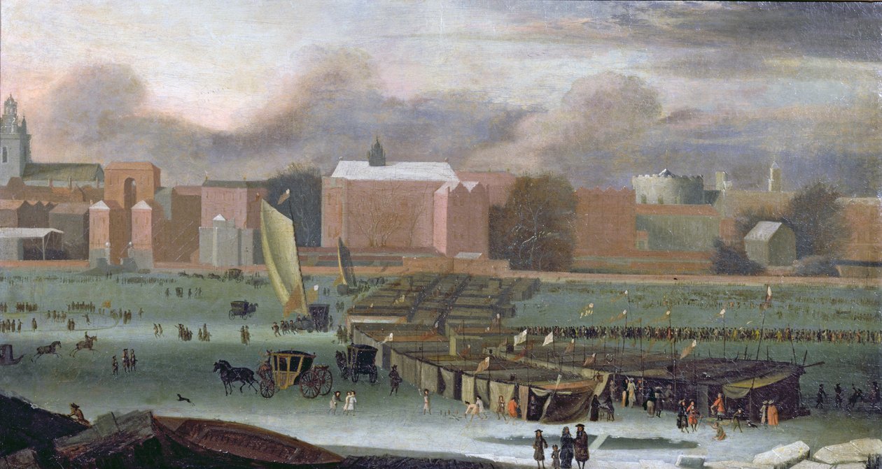 Tapınak Merdivenlerinde Thames Nehrinde Bir Don Panayırı, c.1684 by Abraham Danielsz. Hondius