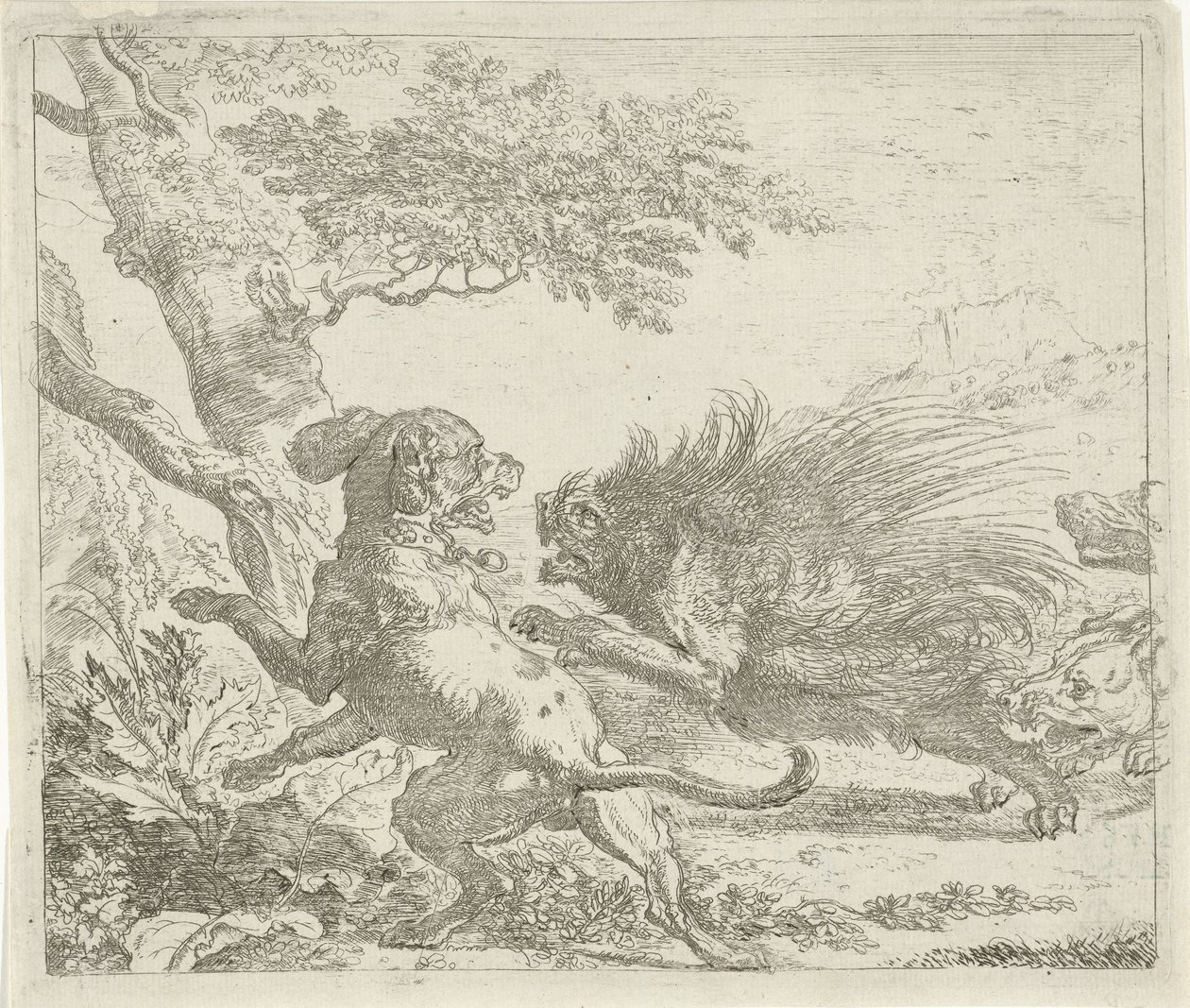 Köpeklerin saldırısına uğrayan kirpi Farklı hayvanlar (dizi başlığı) by Abraham Danielsz. Hondius