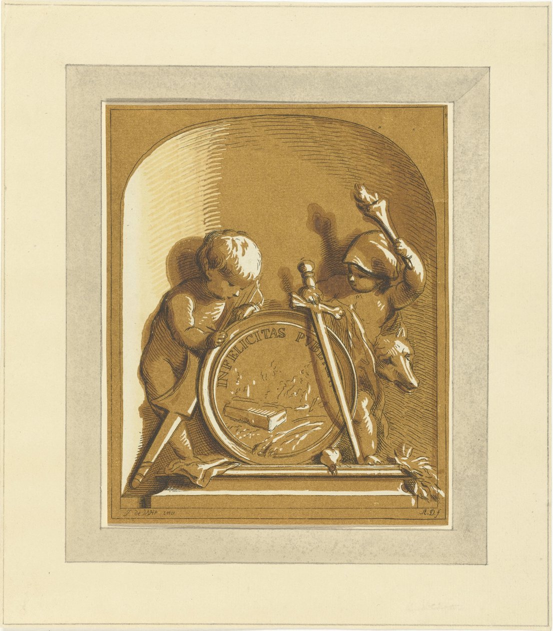 Putti, niş içinde mezar ile madalyon tarafından ayakta by Abraham Delfos