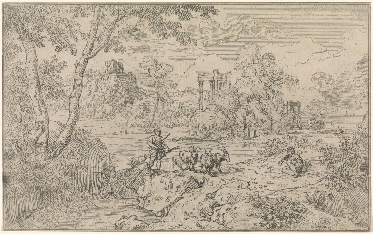 Keçi çobanı ile Arcadian manzara by Abraham Genoels