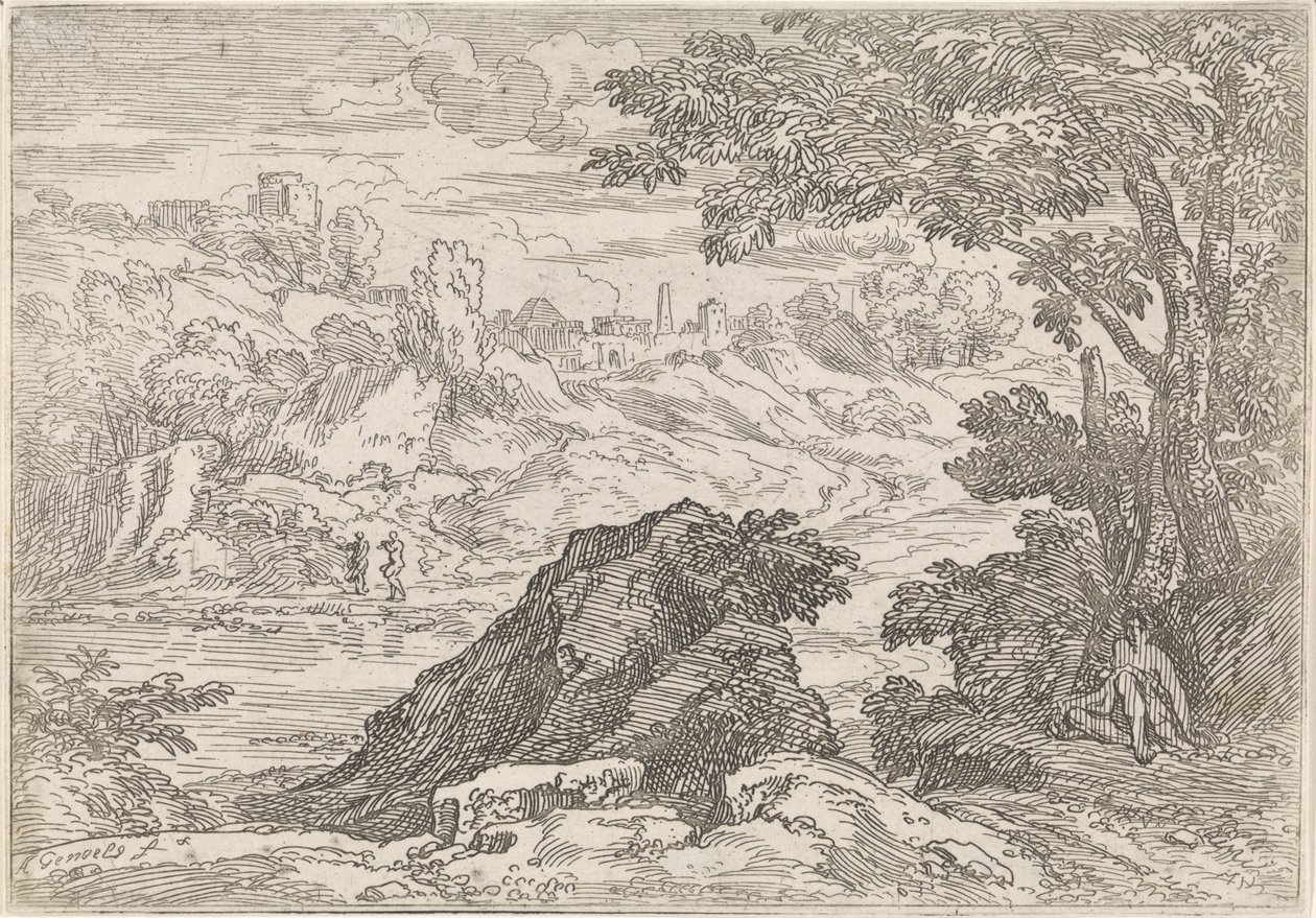 Nehir ile manzara Arcadian manzaraları (dizi başlığı) by Abraham Genoels