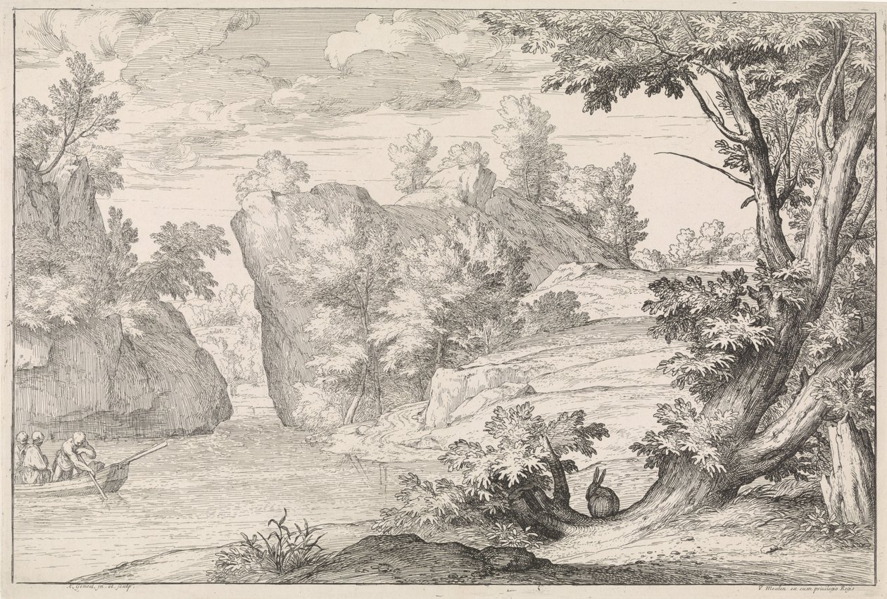 Bir tavşan ile nehir manzarası by Abraham Genoels
