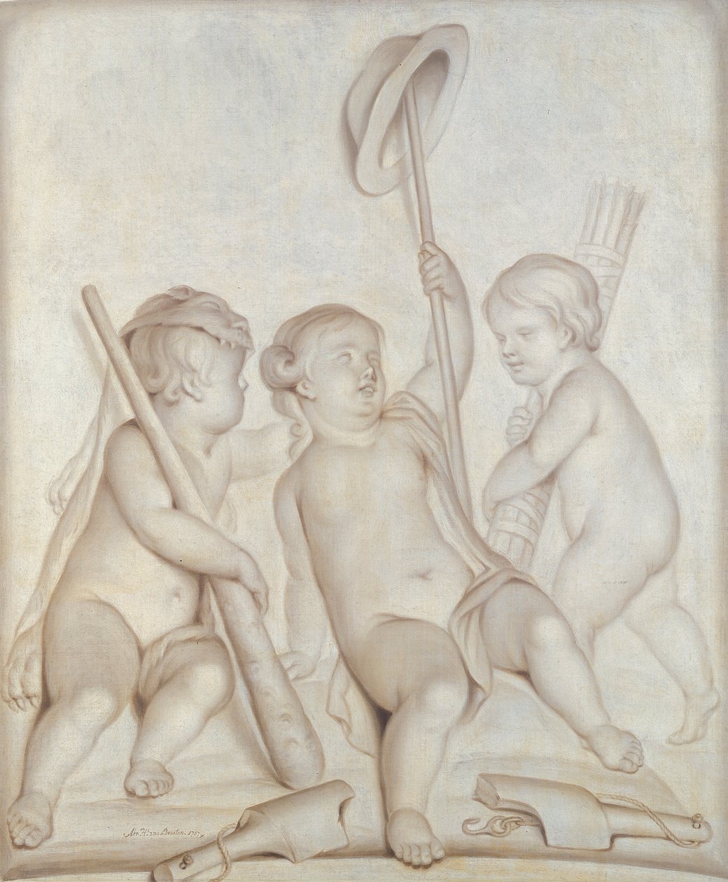 Üç Kerubi (grisaille), Putti, Herkül ve Merkür