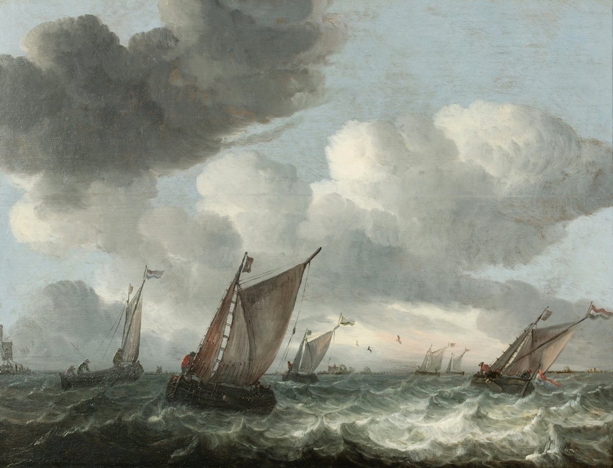 Dalgalı bir denizde kıyı açıklarında balıkçı tekneleri (panelde yağ) by Abraham Hendricksz van Beyeren