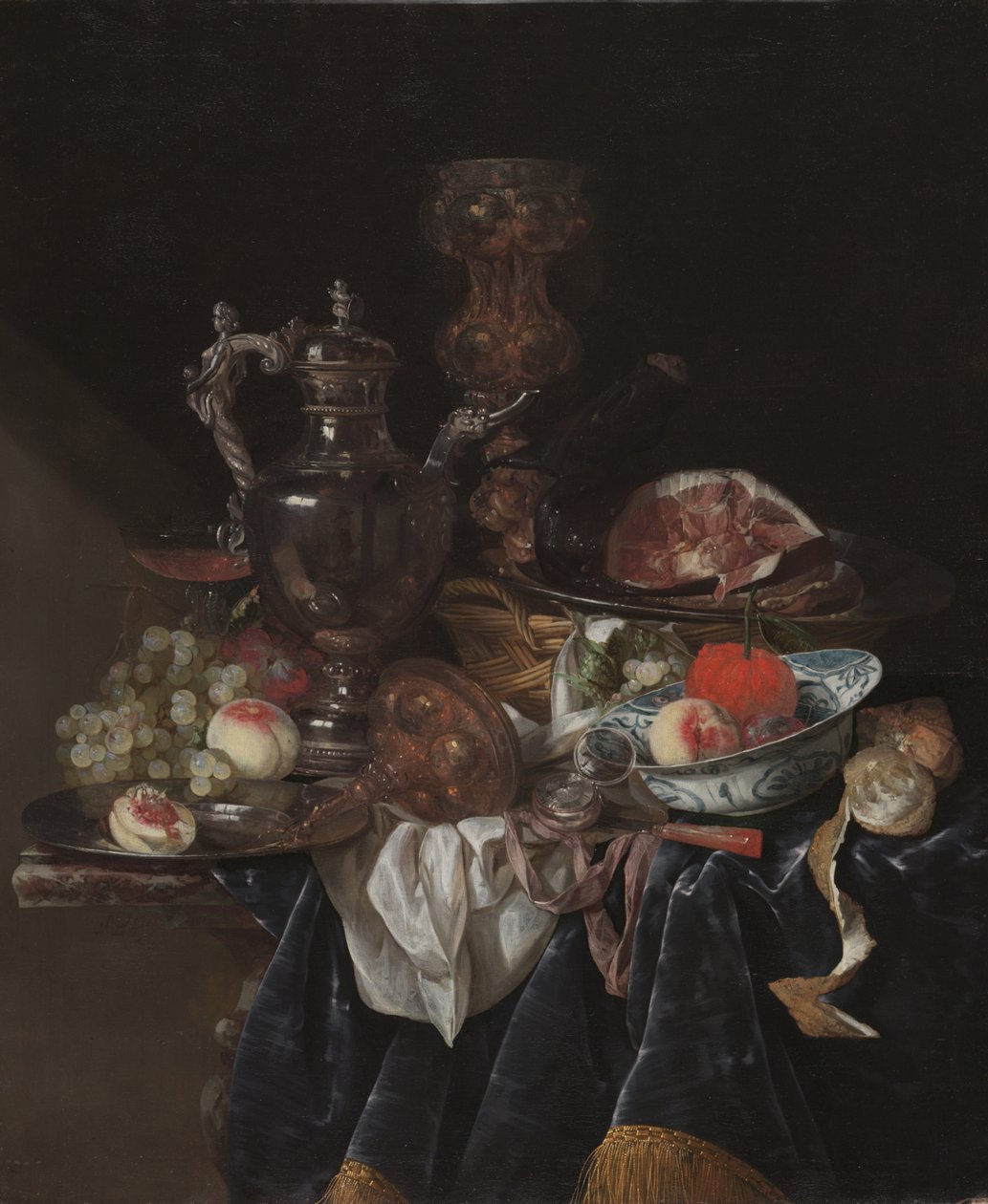 Gümüş Şarap Sürahisi, Jambon ve Meyve, c.1660-1666 by Abraham Hendricksz van Beyeren