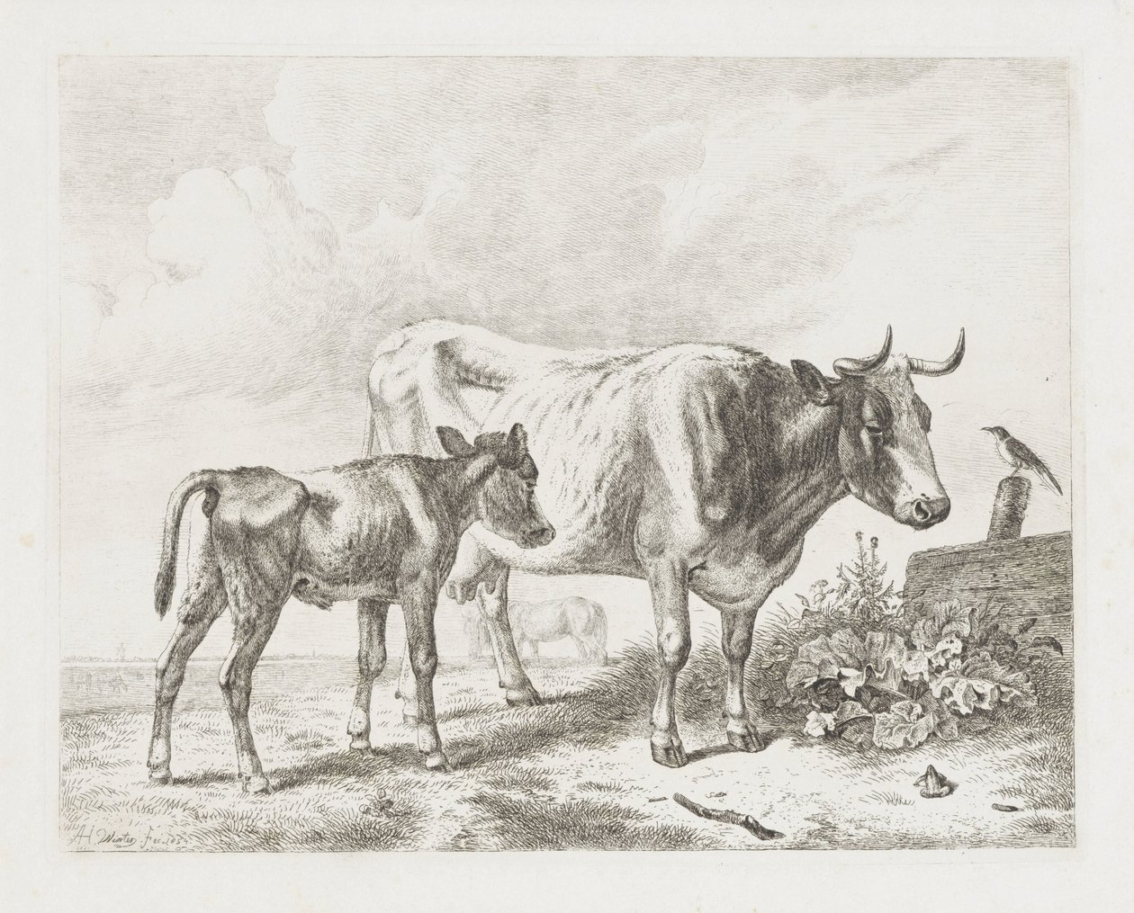 Bir çayırda inek ve buzağı by Abraham Hendrik Winter
